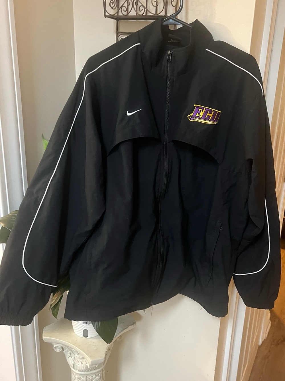 Nike Black Windbreaker Jacket with White Piping and Purple/Gold ECU Patch
